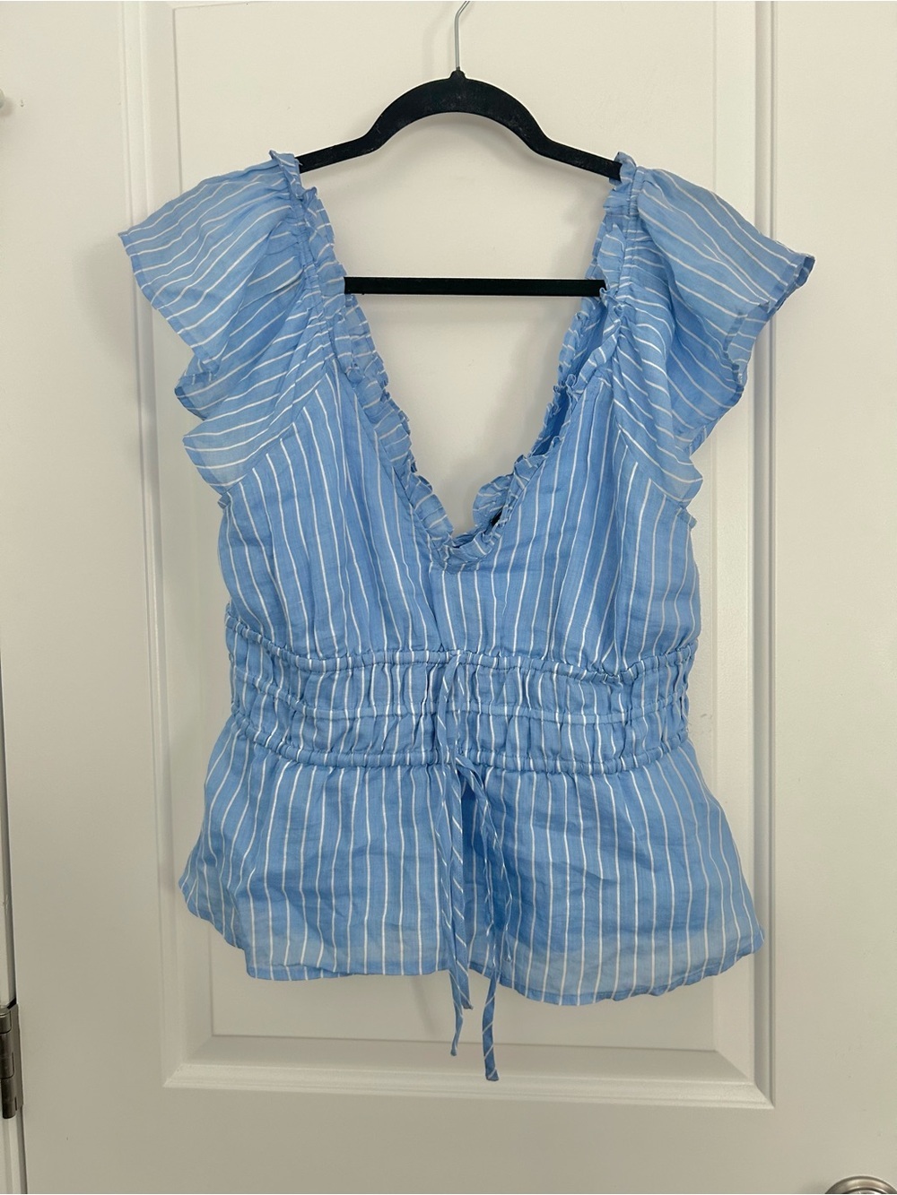 J.Crew Palermo Top in Ramie Striped Tie Waist Blouse - Picture 2 of 5